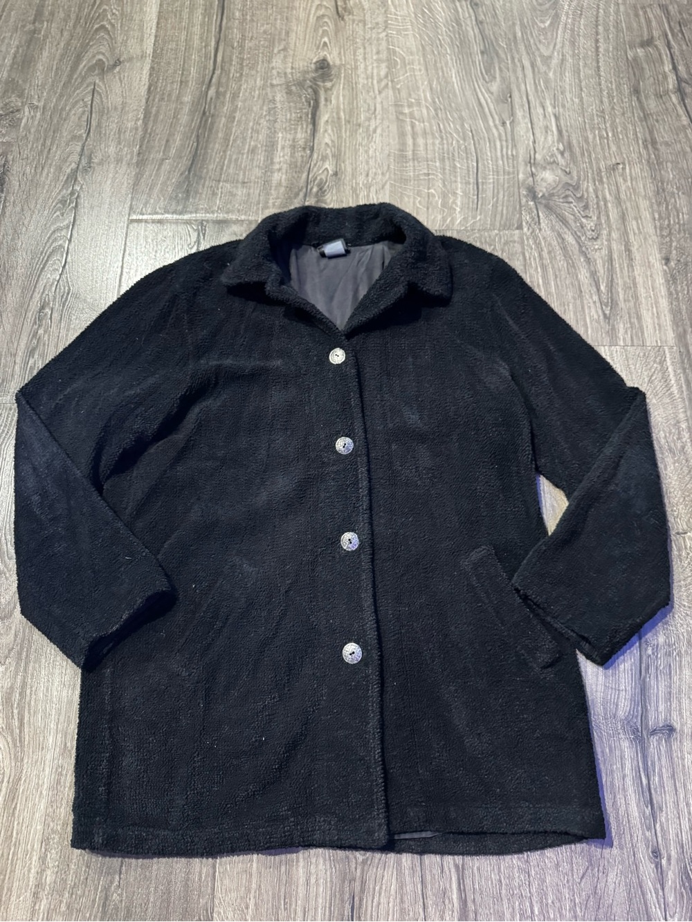 Mike & Tod Black Women's Button-Front Coat size small fleece pockets